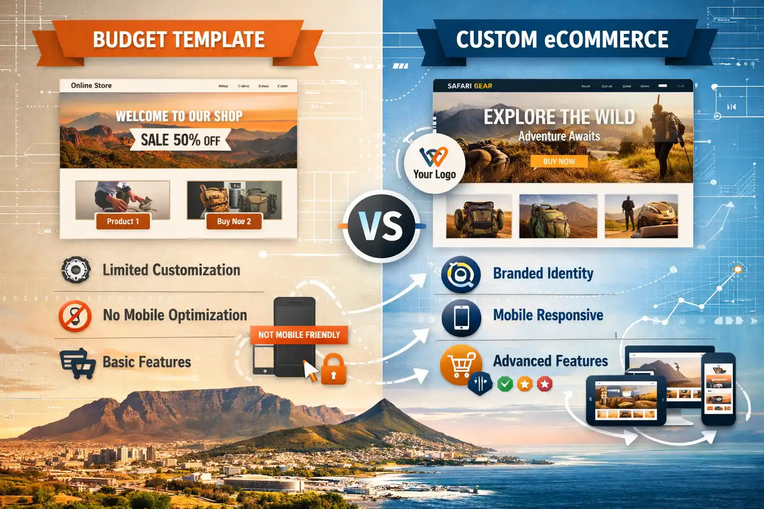 Affordable eCommerce Website Packages custom template vs standaard template